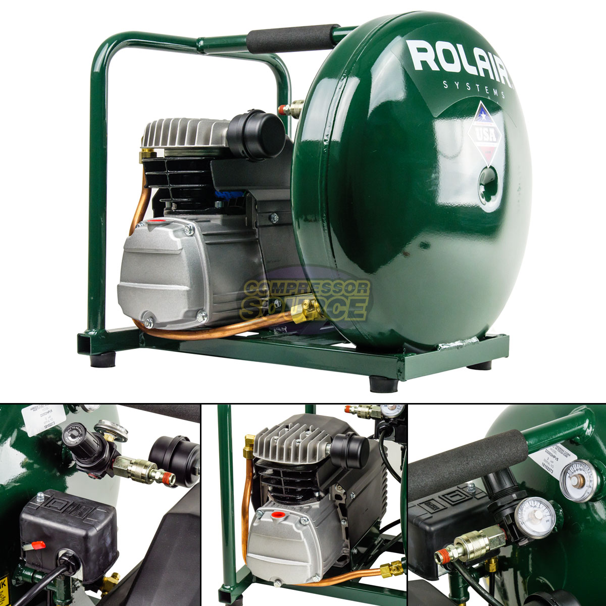 Rolair Portable Air Compressor 2 HP 4.5 GAL Pancake Tank 4.1 CFM90PSI